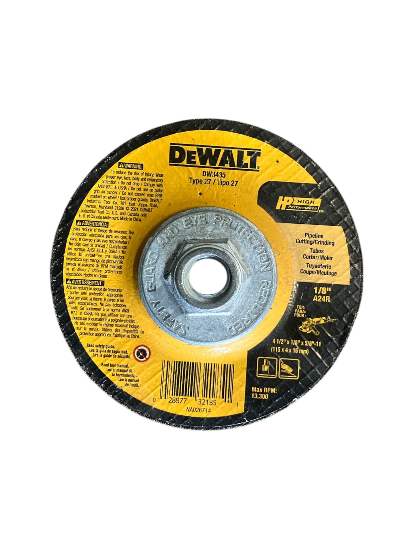 DW8435 4-1/2 X 1/8 X 5/8-11 GRINDER WHEEL